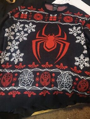 Marvel Men's Navy Crewneck Sweater with Red & White Spider Motif